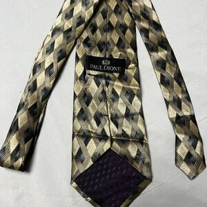 Paul Dione 100% Silk Geometric Diamond Pattern Necktie Cream Black Gray Business